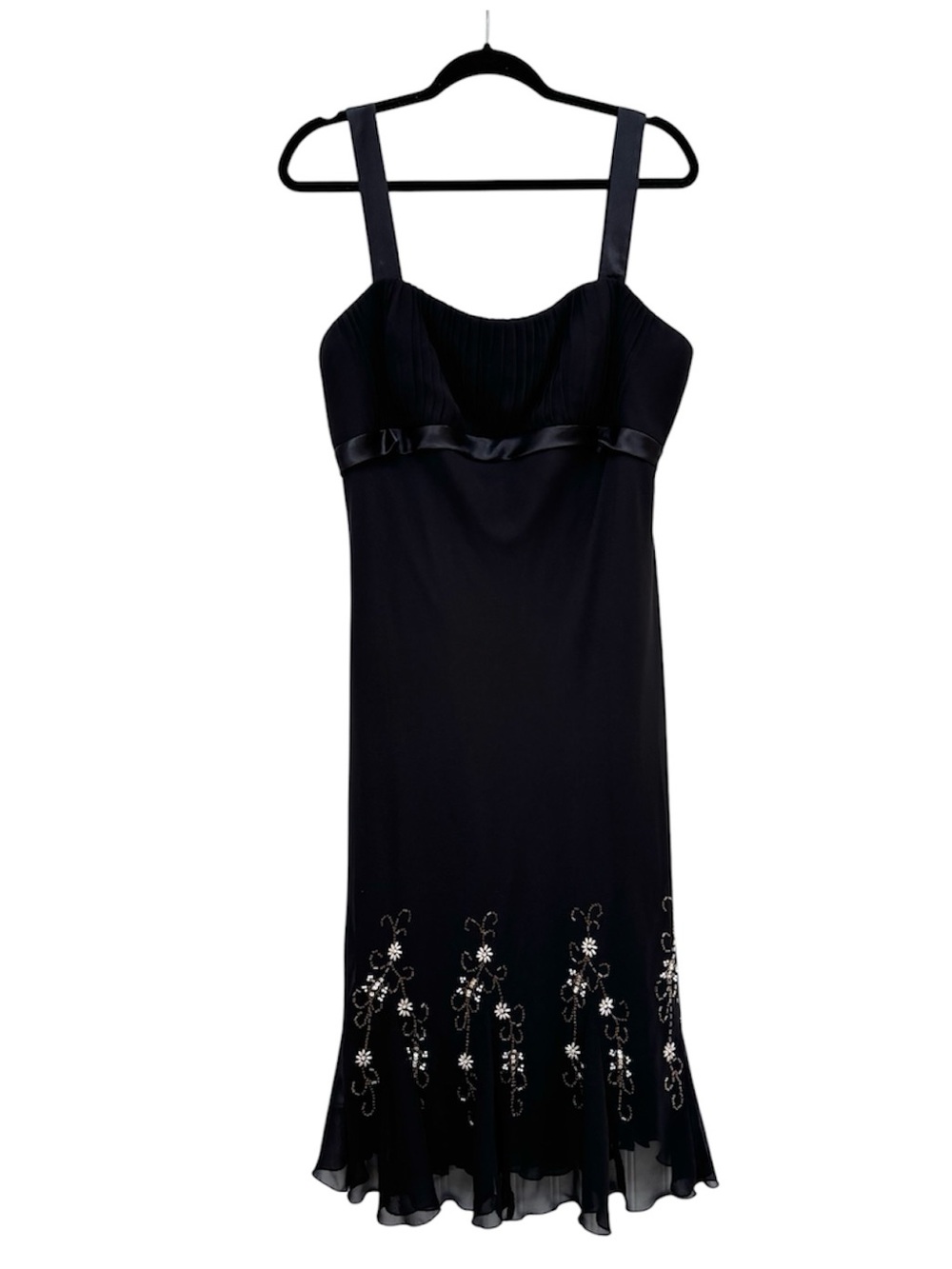 Sugar Plum Beaded Cocktail Dress Satin Trim Size XL/16 Evening Glam Black